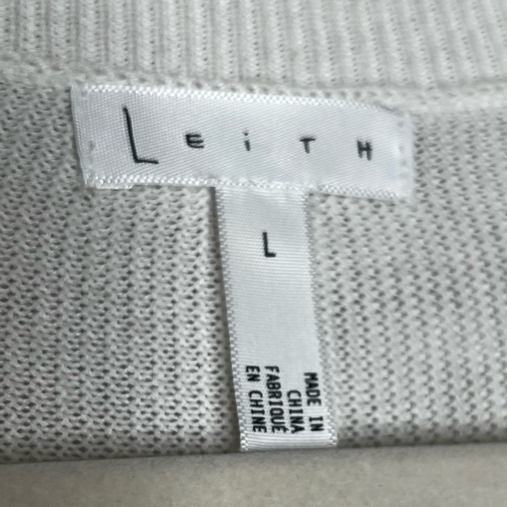 Leith Ruffle Sleeve Modal Cotton Long Sleeve Crewneck White Sweater Lightweight - Picture 7 of 11